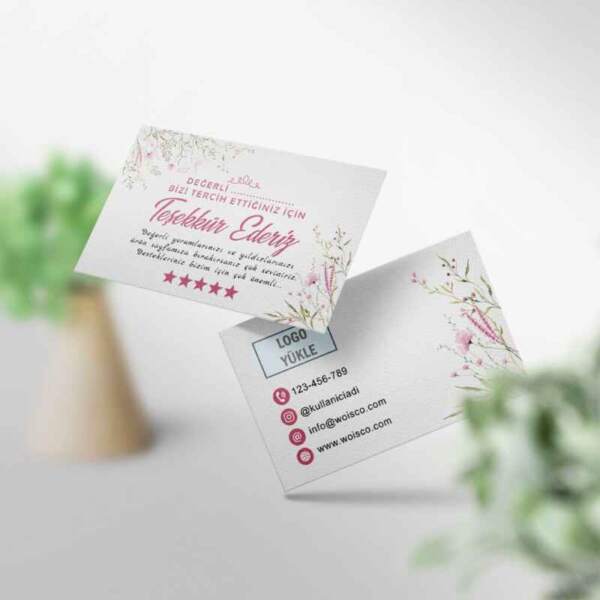 Teşekkür Kartı 1000 Adet Baskı Çiçek Temalı No: 1