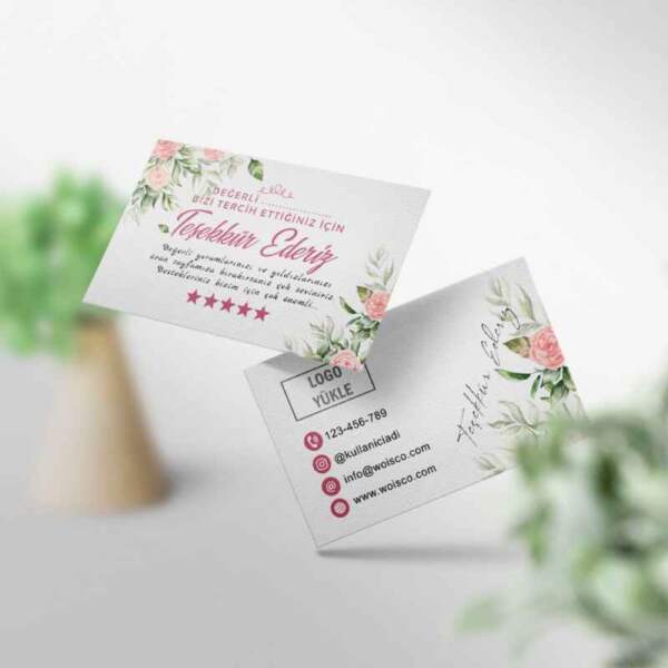 Teşekkür Kartı 1000 Adet Baskı Çiçek Temalı No: 2