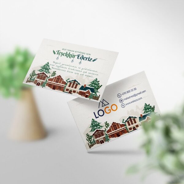 Teşekkür Kartı 1000 Adet Baskı Kış / Yeni Yıl Temalı