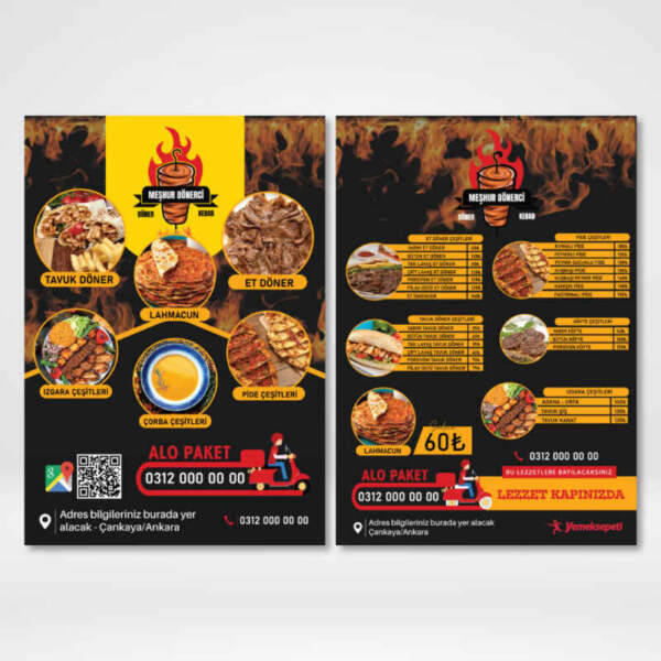 Restaurant Broşür - El İlanı Baskı (Model: RB001)