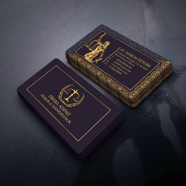 Altın Desenli Avukat Kartvizit Baskı (M: T3272) 1000 Adet Kartvizit Bastırma