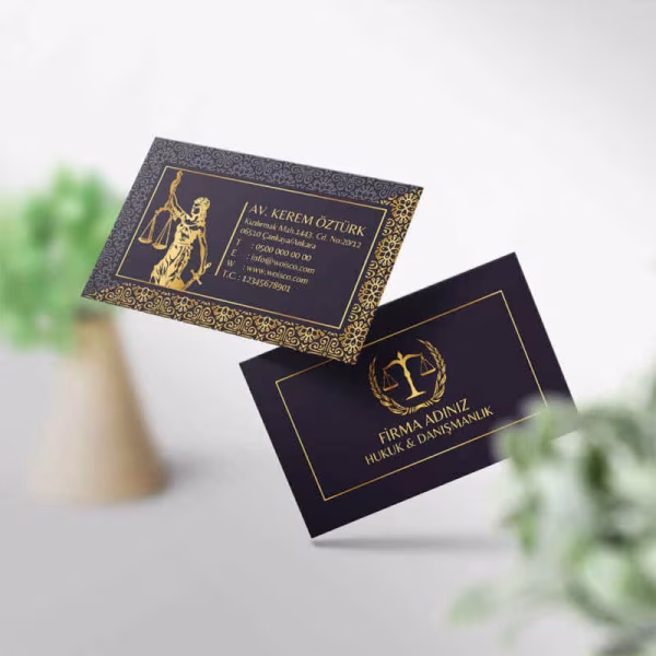 Altın Desenli Avukat Kartvizit Baskı (M: T3271) 1000 Adet Kartvizit Bastırma