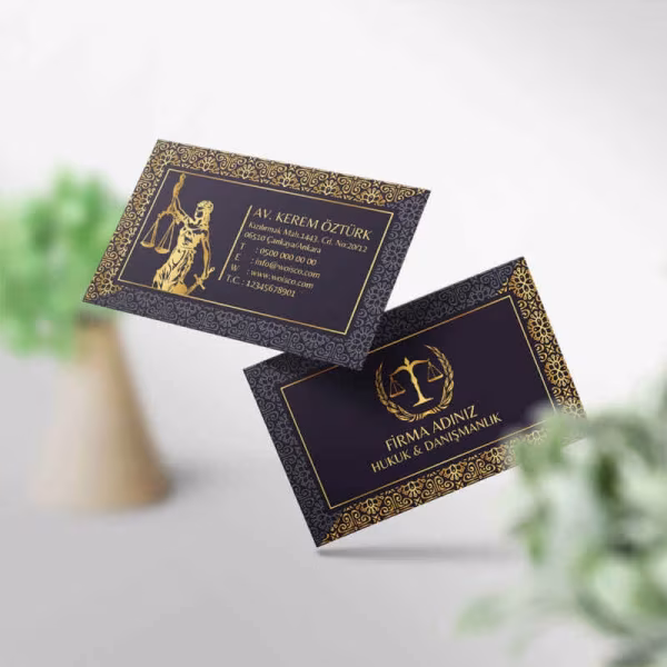 Altın Desenli Avukat Kartvizit Baskı (M: T3273) 1000 Adet Kartvizit Bastırma