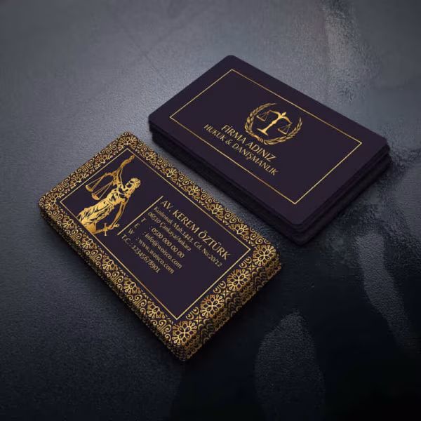 Altın Desenli Avukat Kartvizit Baskı (M: T3274) 1000 Adet Kartvizit Bastırma