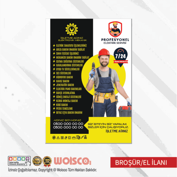 Elektrikçi Broşür El İlanı (MD:B0715) Baskı / Bastırma
