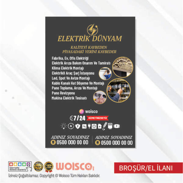 Elektrikçi Broşür El İlanı (MD:B0717) Baskı / Bastırma