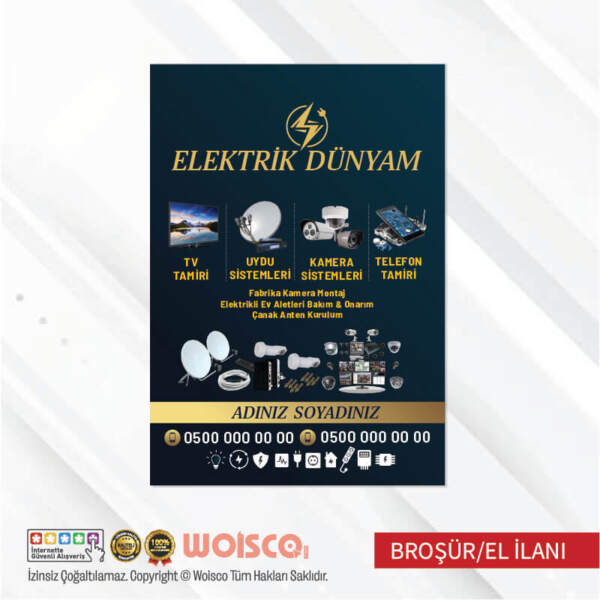 Elektrikçi Broşür El İlanı (MD:B0718) Baskı / Bastırma