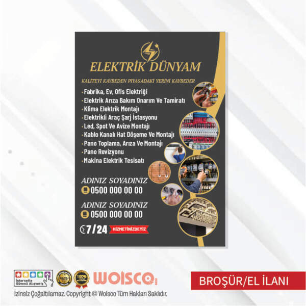 Elektrikçi Broşür El İlanı (MD:B0716) Baskı / Bastırma
