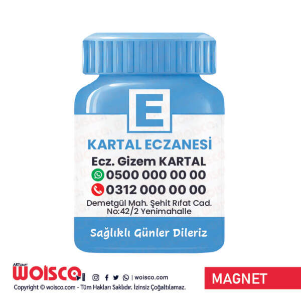 Turkuaz Şişe Eczane Magnet Baskı / Bastırma Turkuaz