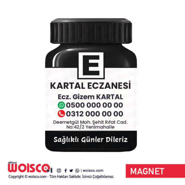 Siyah Şişe Eczane Magnet Baskı / Bastırma Turkuaz 1000 Adet