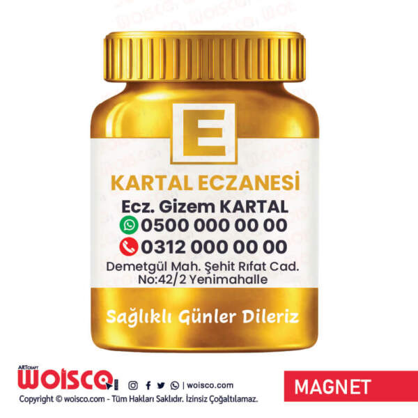 Altın Şişe Eczane Magnet Baskı / Bastırma Turkuaz
