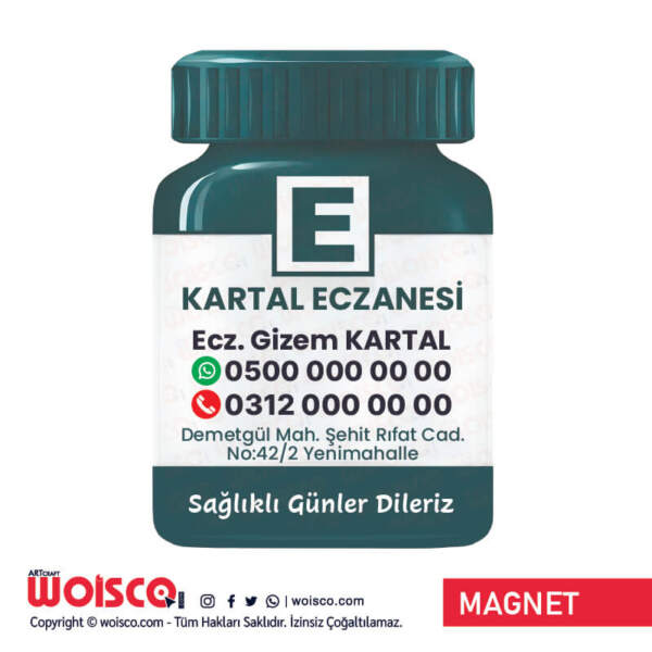 1000 Adet Yeşil Şişe Eczane Magnet Baskı / Bastırma Turkuaz