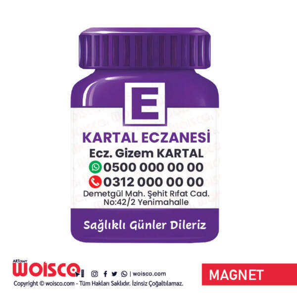 1000 Adet Mor Şişe Eczane Magnet Baskı / Bastırma Turkuaz