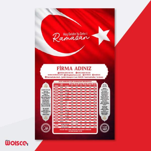 İmsakiye Baskı - Ramazan İmsakiyesi Türk Bayraklı