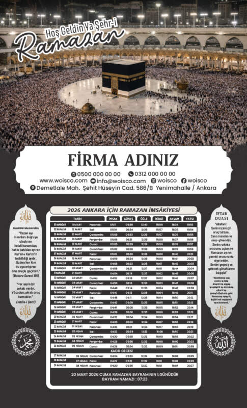 İmsakiye Baskı – KABE İmsakiye Baskı - Ramazan İmsakiyesi KABE