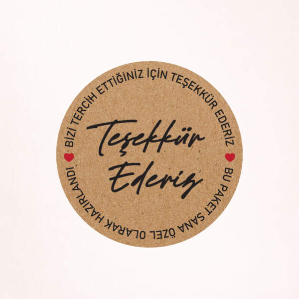 Teşekkür Kraft Sticker / Etiket Baskı M19