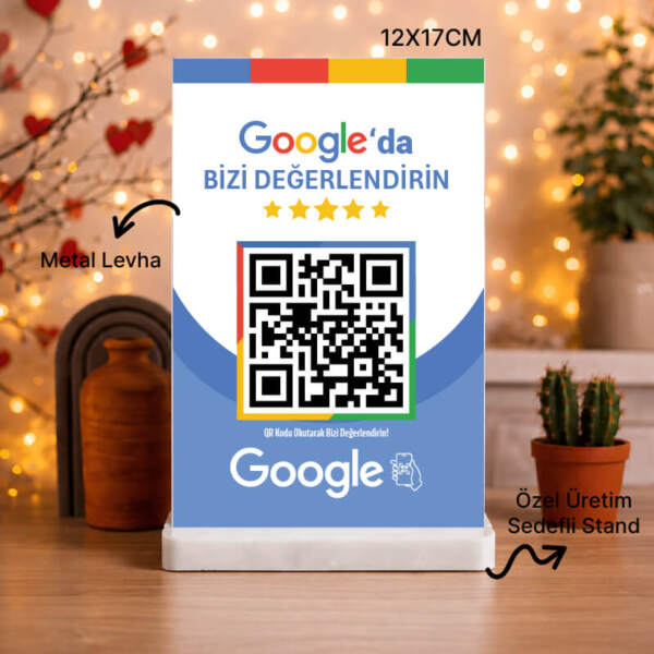 Kişiye Özel Google Yorum QR Kodlu Masa Standı (12x17cm)