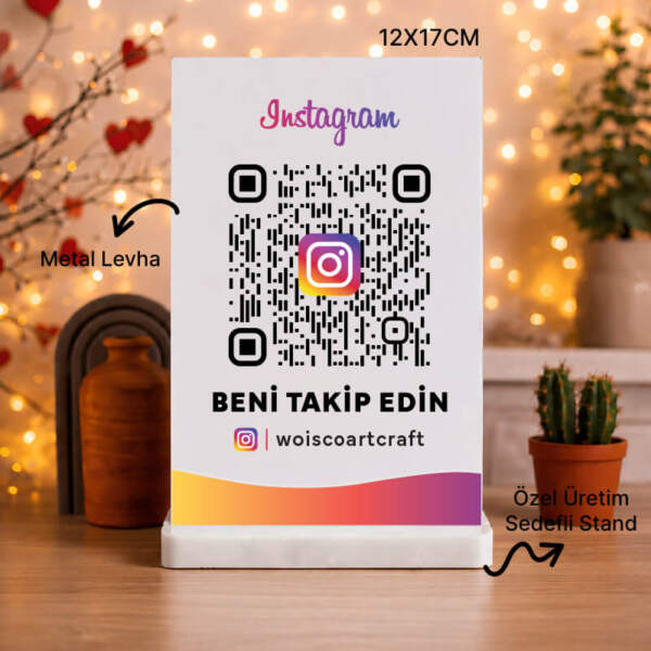 Kişiye Özel Instagram QR Kodlu Masa Standı (12x17cm)