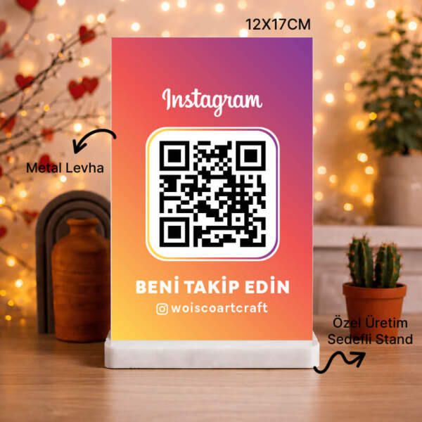 Kişiye Özel Instagram QR Kodlu Masa Standı (12x17cm)