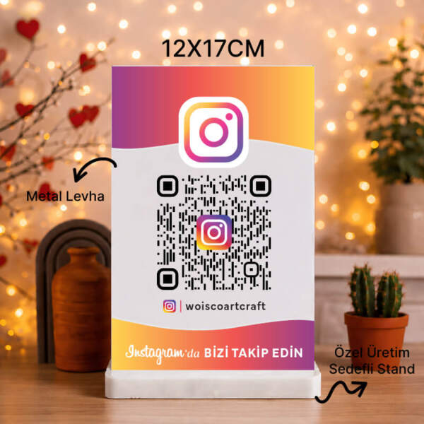 Kişiye Özel Instagram QR Kodlu Masa Standı (12x17cm)